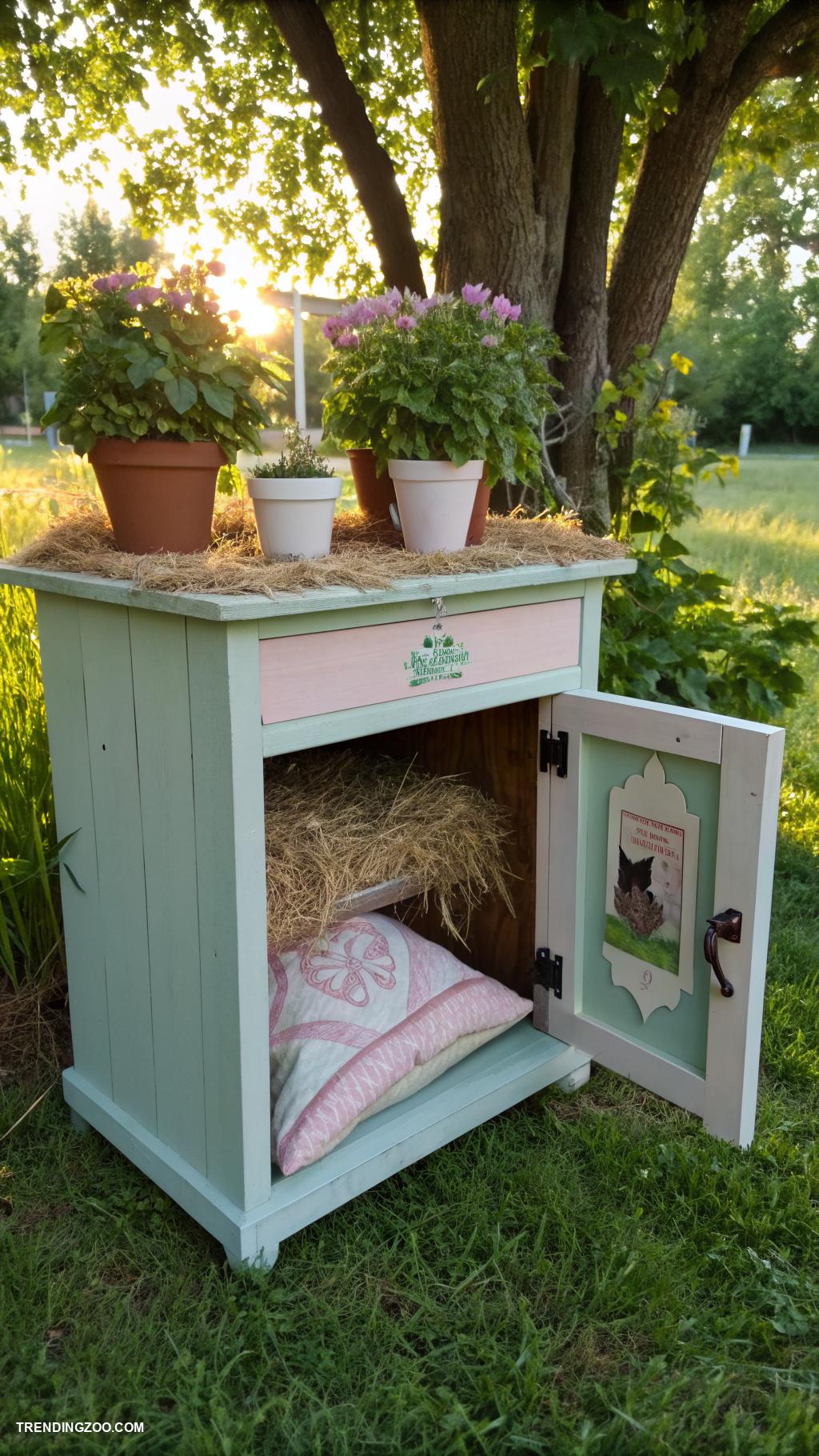 diy outside cat house Repurposed nightstand cat shelter