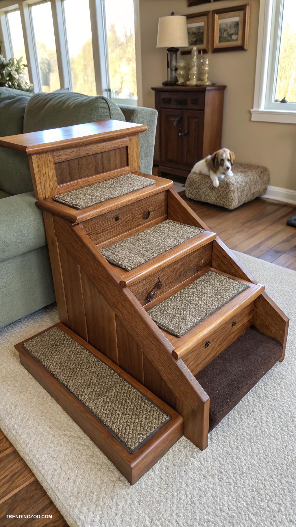 dog stairs ideas Wooden steps with non slip carpet