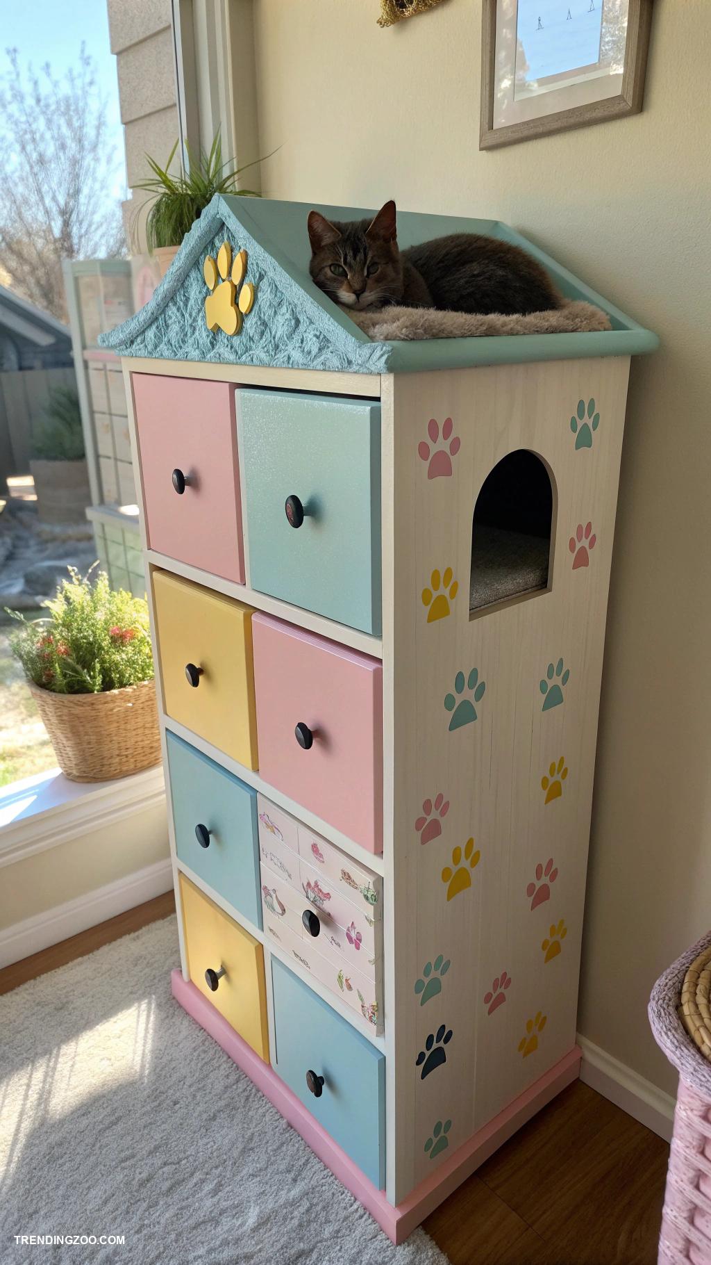 dresser cat house Multi drawer cat cottage with playful design