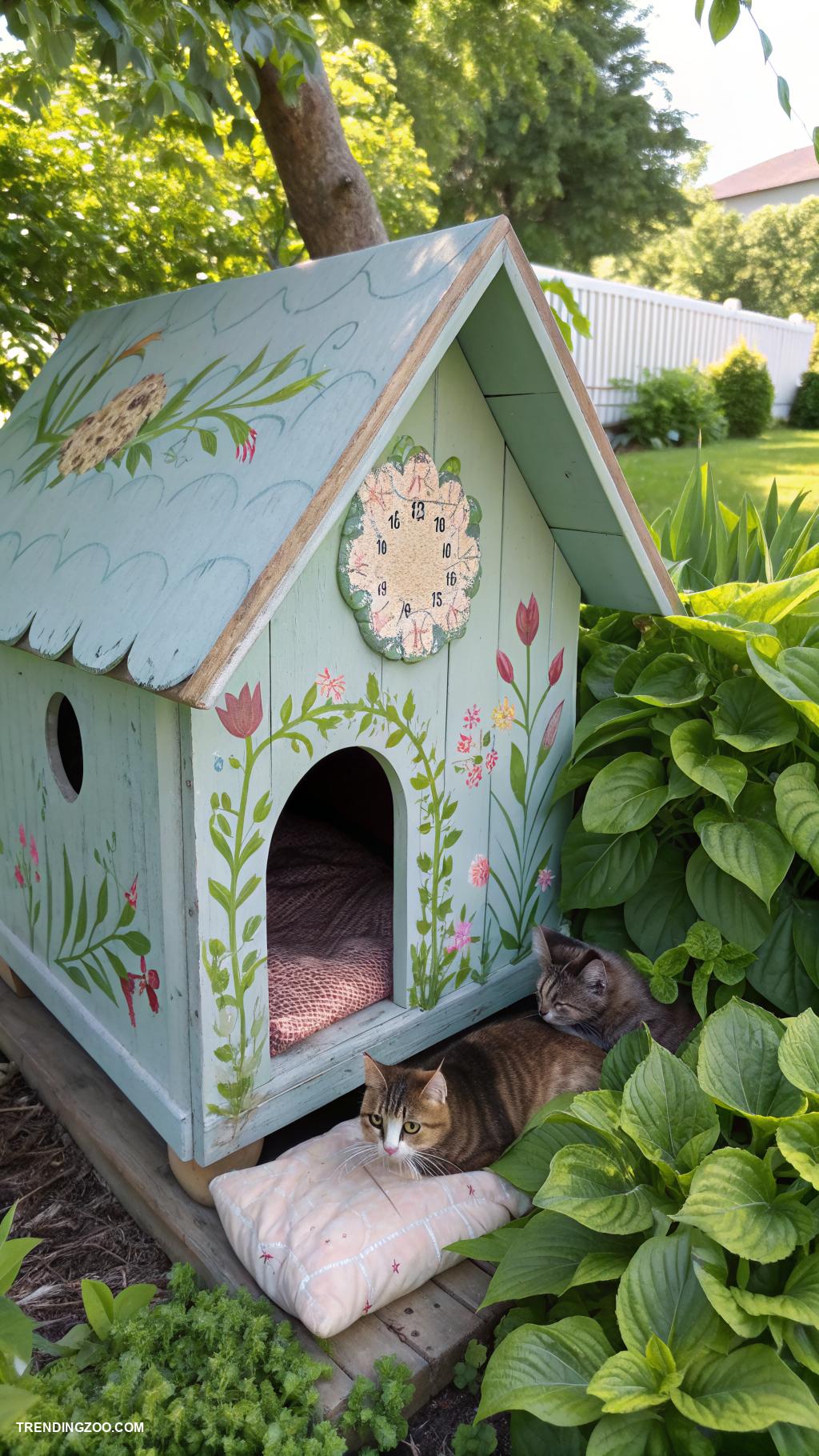 homemade cat house Birdhouse turned cat retreat