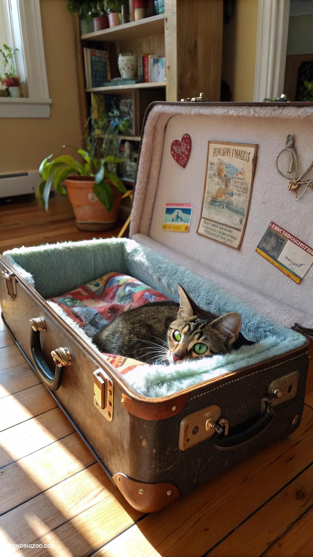 homemade cat house Old suitcase cat bed