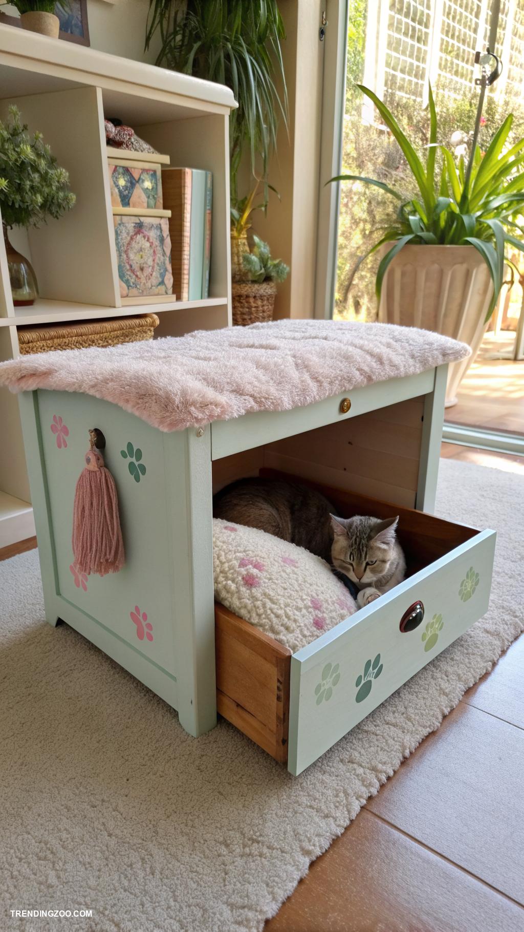homemade cat house Repurposed drawer cat cave