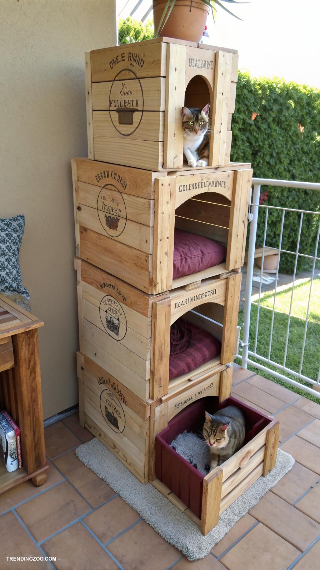 homemade cat house Wine crate multi level playground
