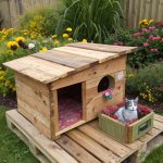 homemade cat house Wooden pallet raised platform