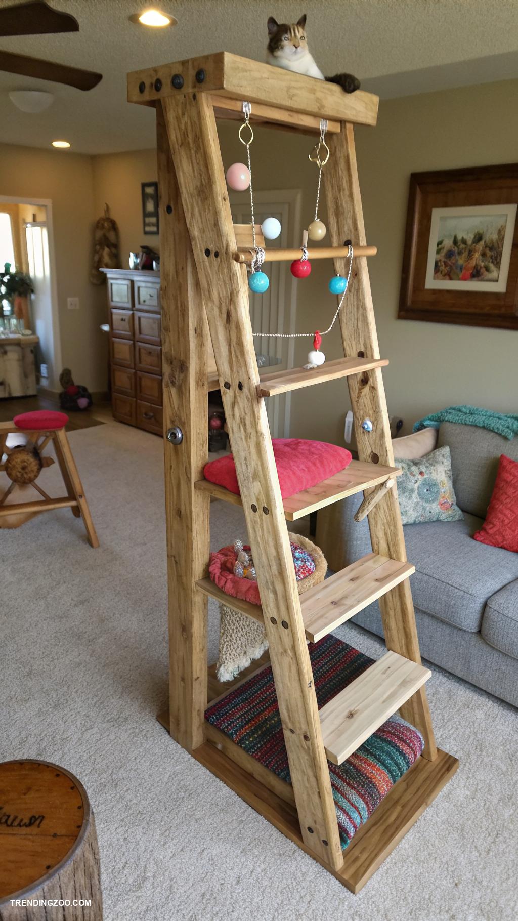 homemade cat towers Ladder style with various heights