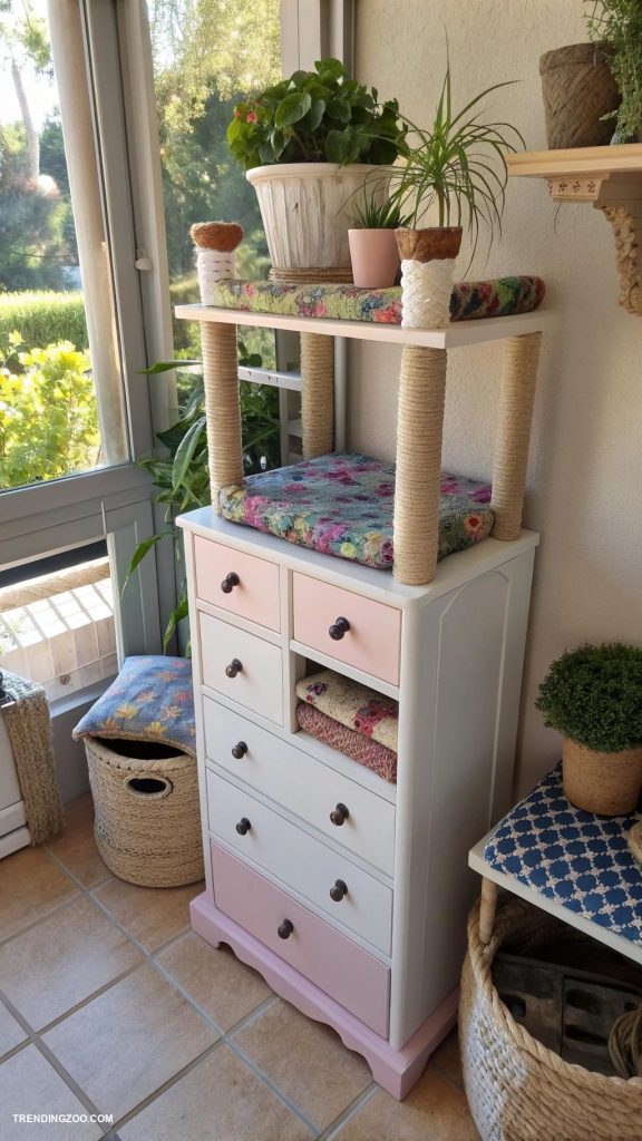 homemade cat towers Old dresser repurposed as climbing tower