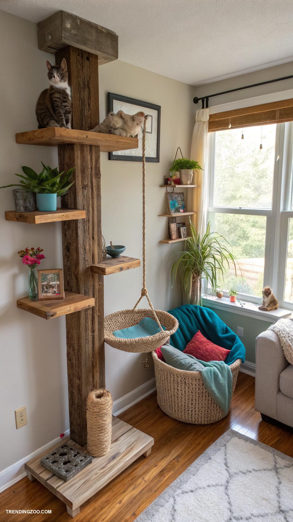 homemade cat towers Wooden shelves on wall