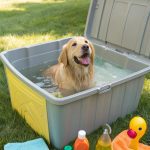homemade dog bath tub DIY portable dog bath using plastic storage bin