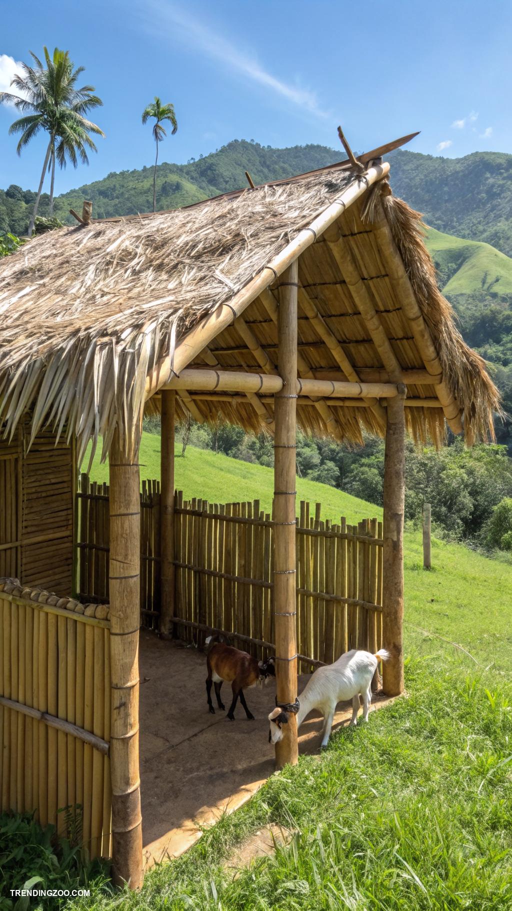 small goat barns Bamboo shelter with rustic charm