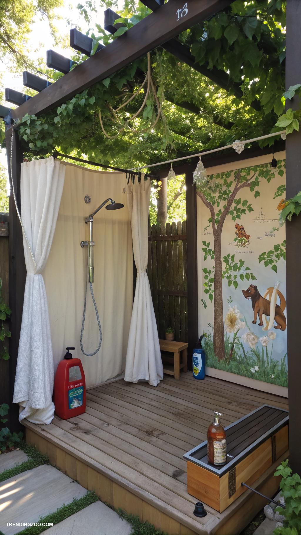 backyard dog shower Bathing station under a shady pergola