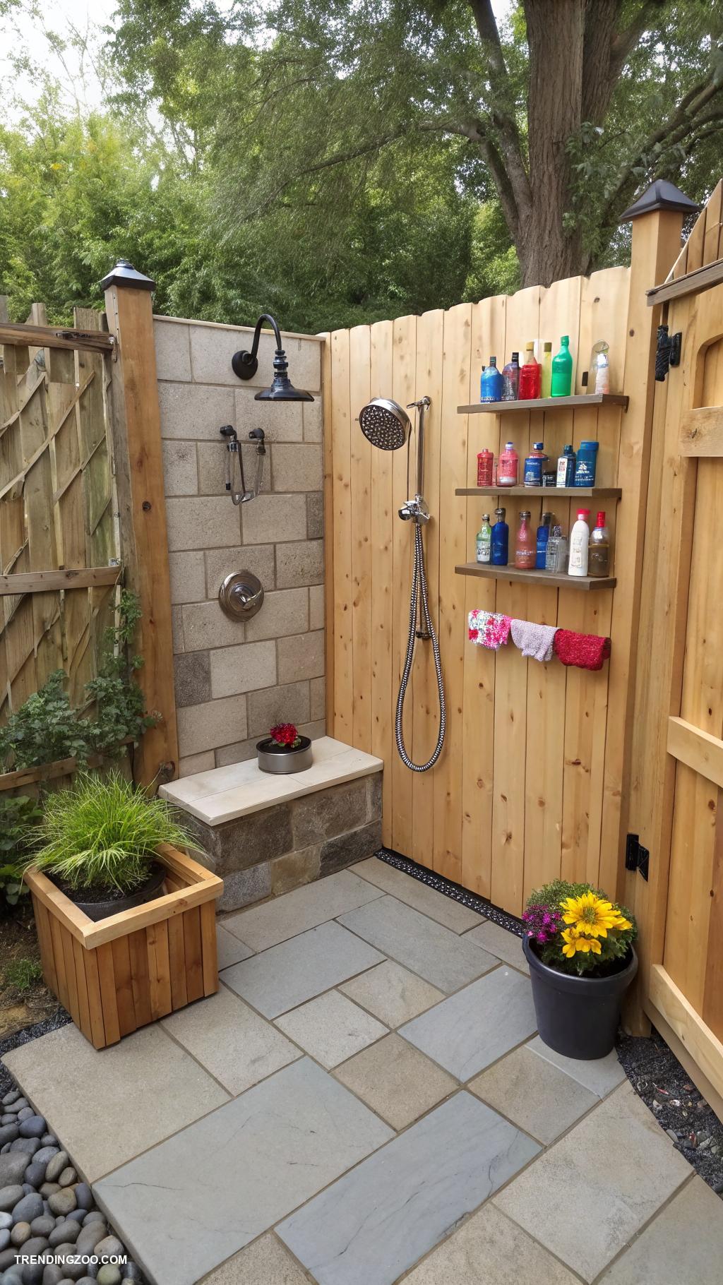 backyard dog shower Enclosed shower space with privacy fence