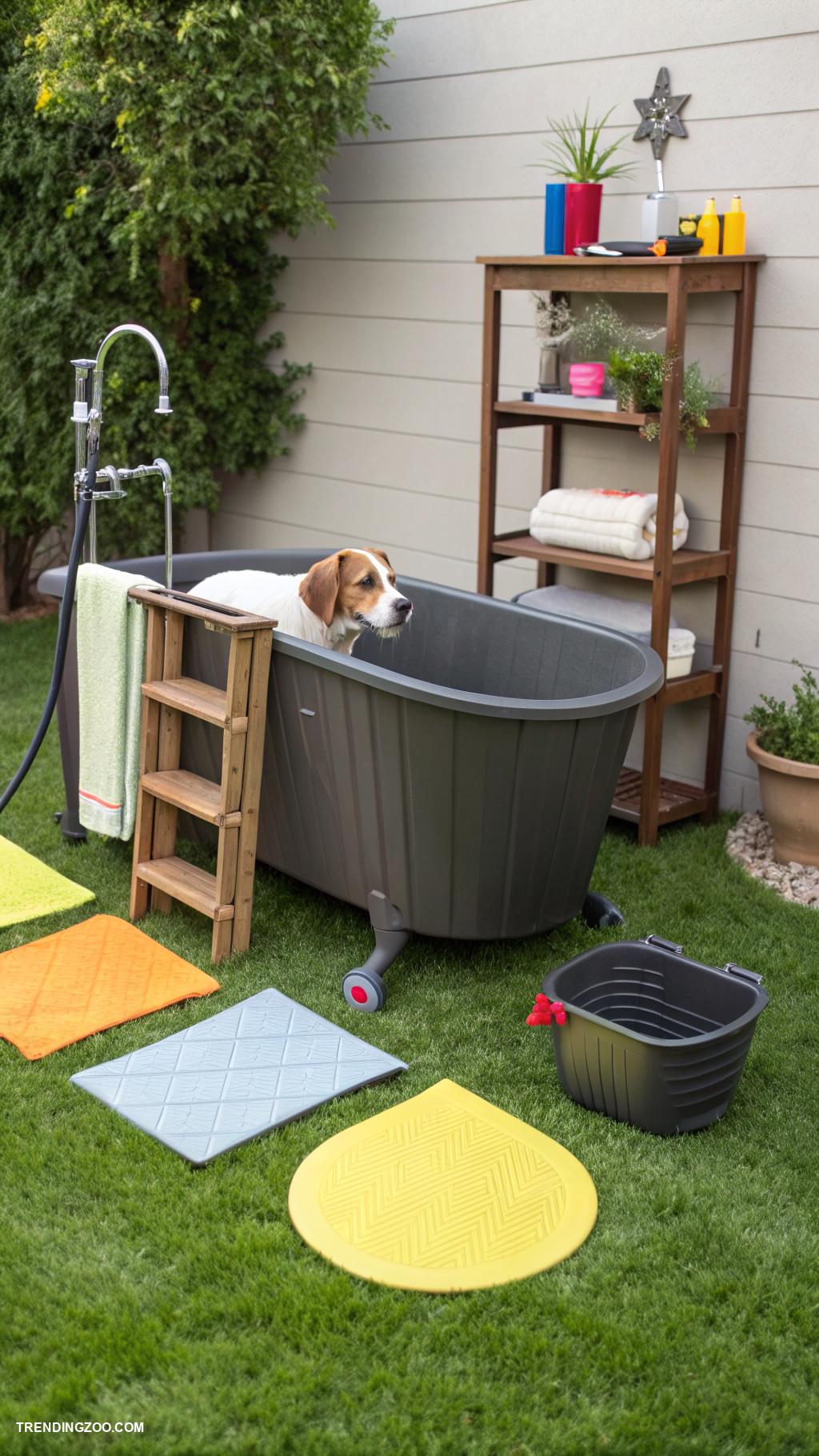 backyard dog shower Outdoor dog wash tub with step ramp