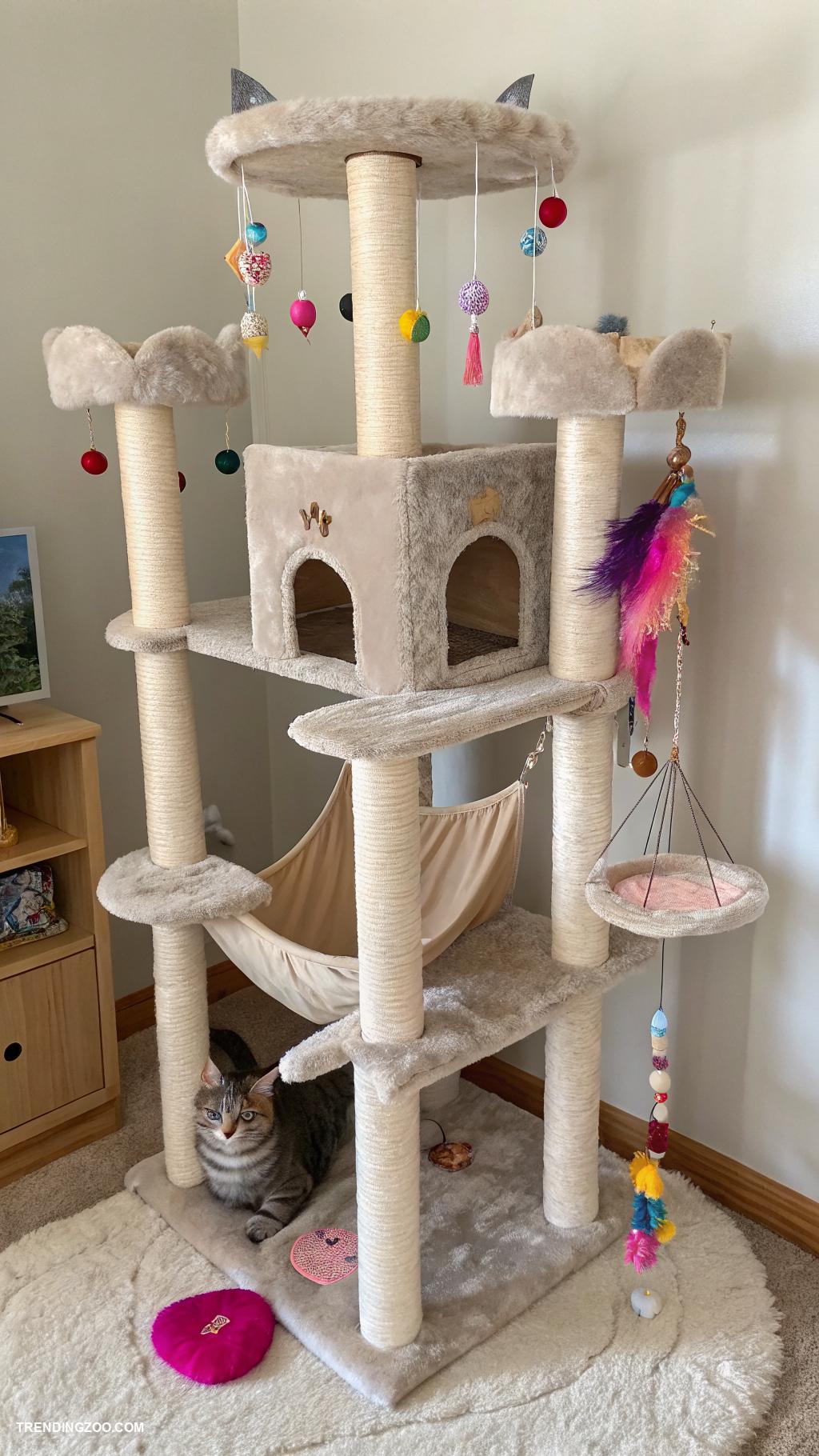 cat castle ideas Cat tree with hammock and toys