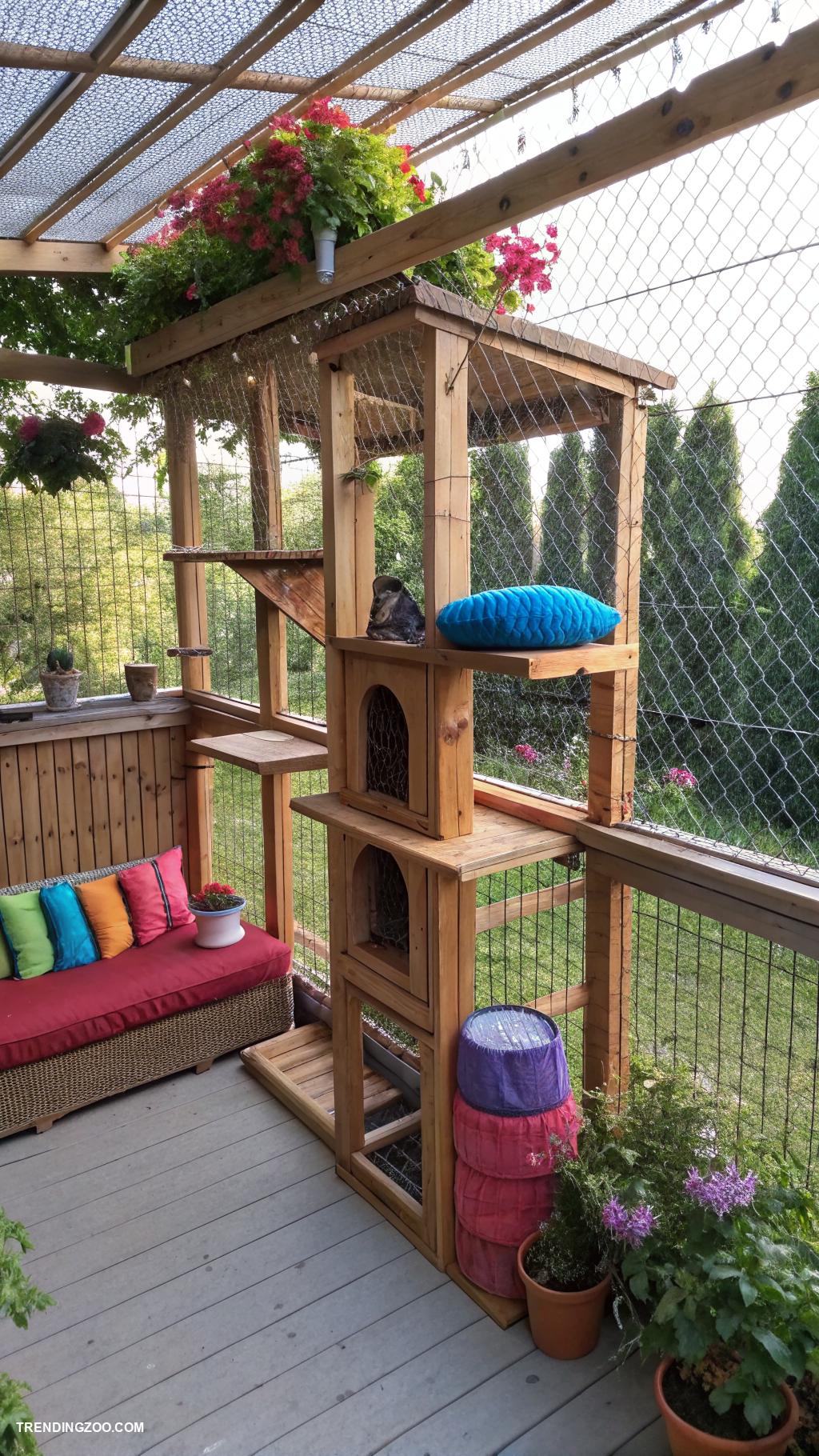 cat castle ideas Outdoor catio with climbing shelves
