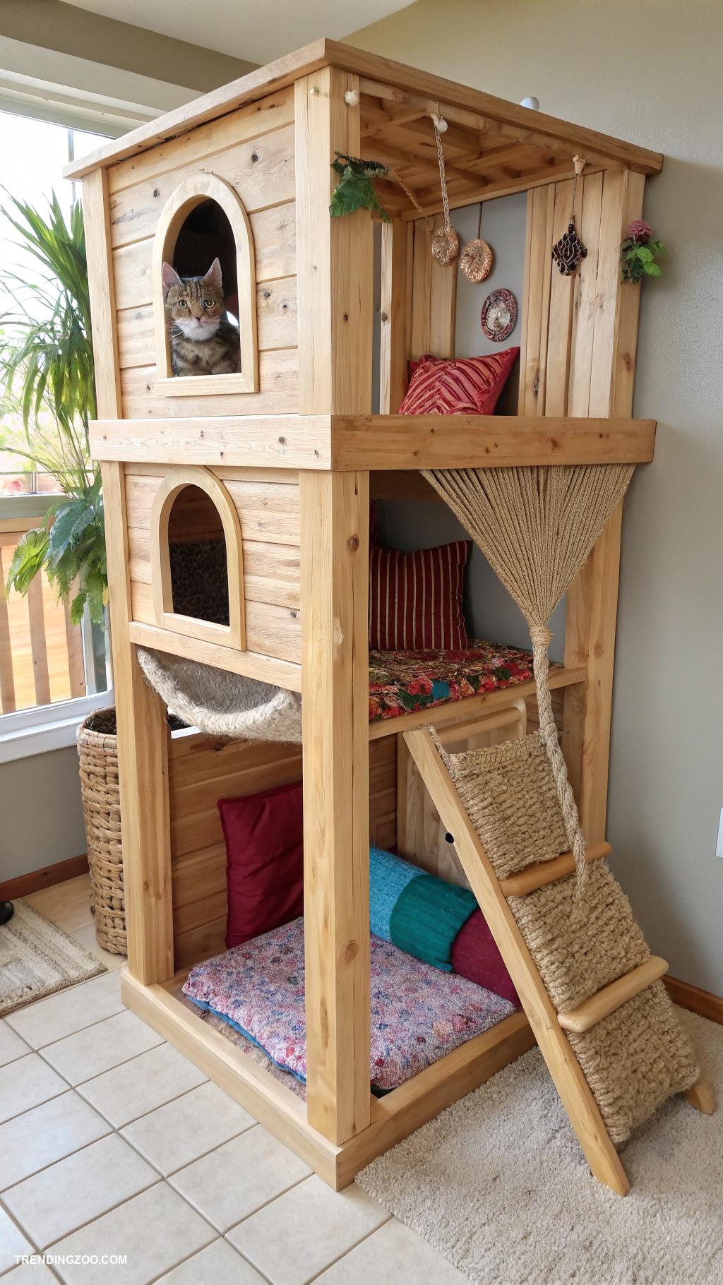 cat castle ideas Two story hideaway with climbing ramps