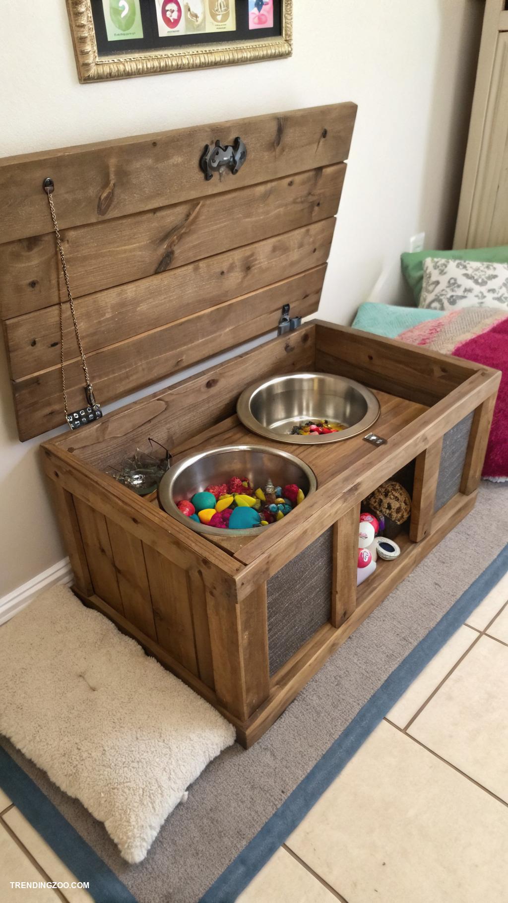 cat eating station ideas DIY cat feeding box for indoor play