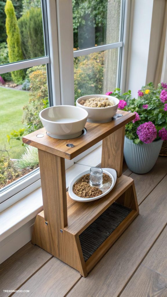 cat eating station ideas Elevated feeding platform with a view