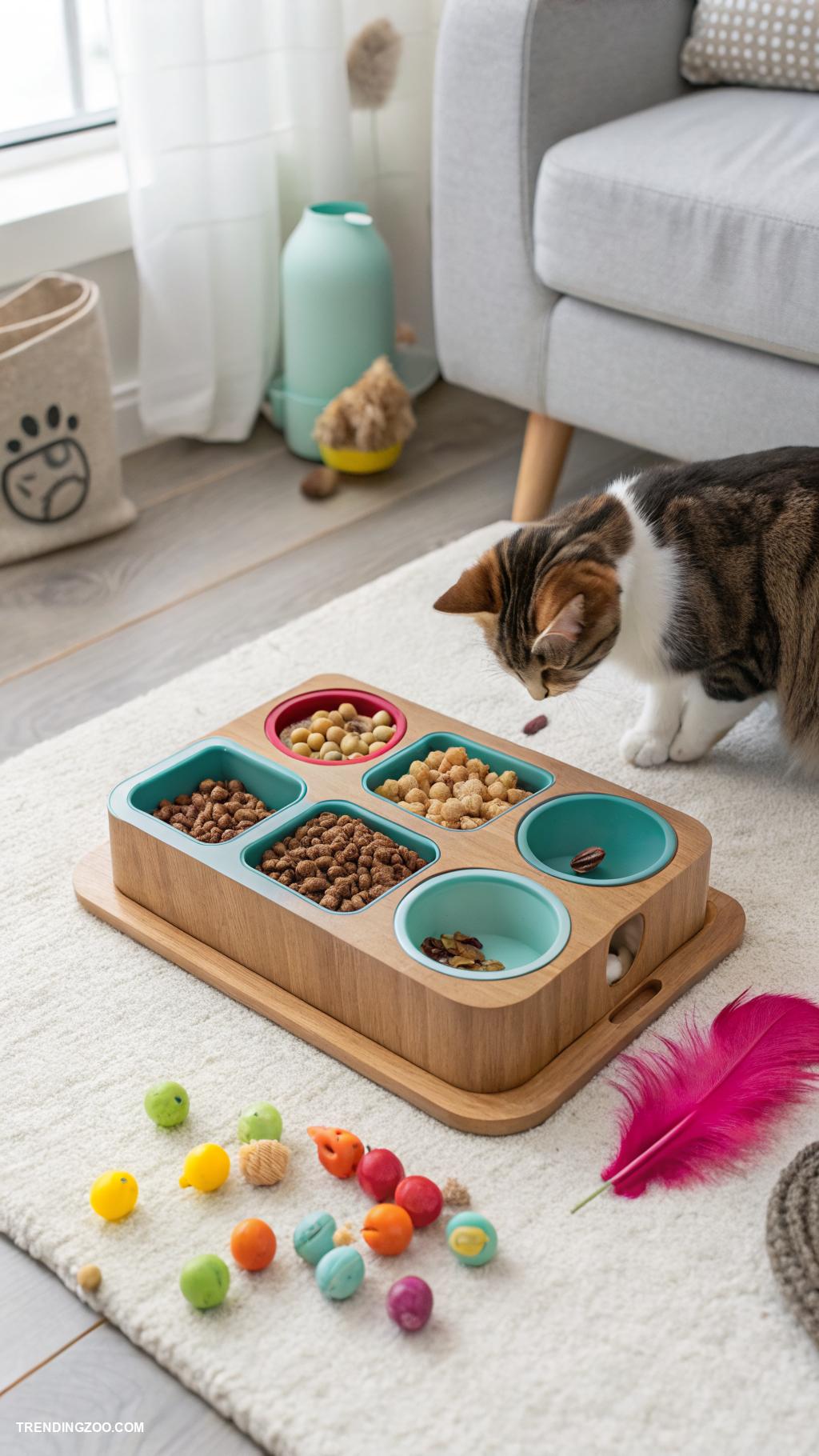cat eating station ideas Interactive puzzle feeder for mental stimulation 1
