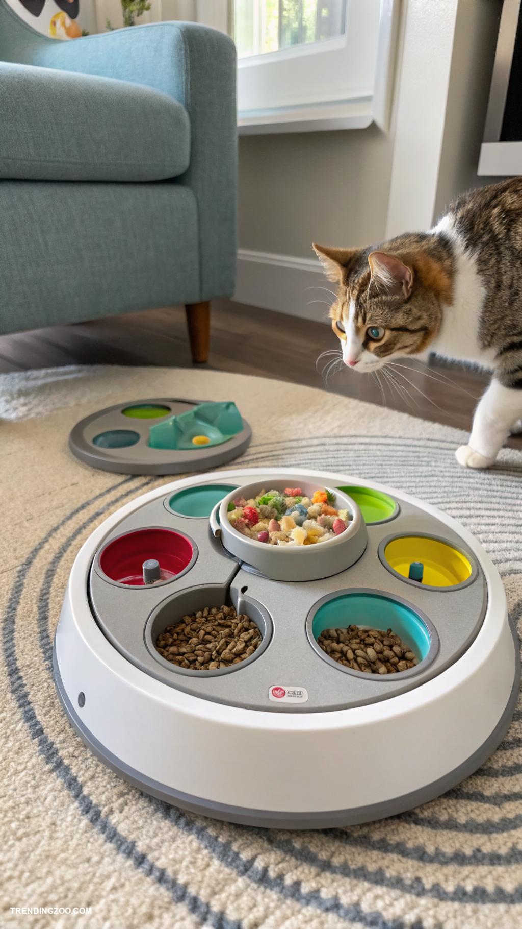 cat eating station ideas Interactive puzzle feeder for mental stimulation