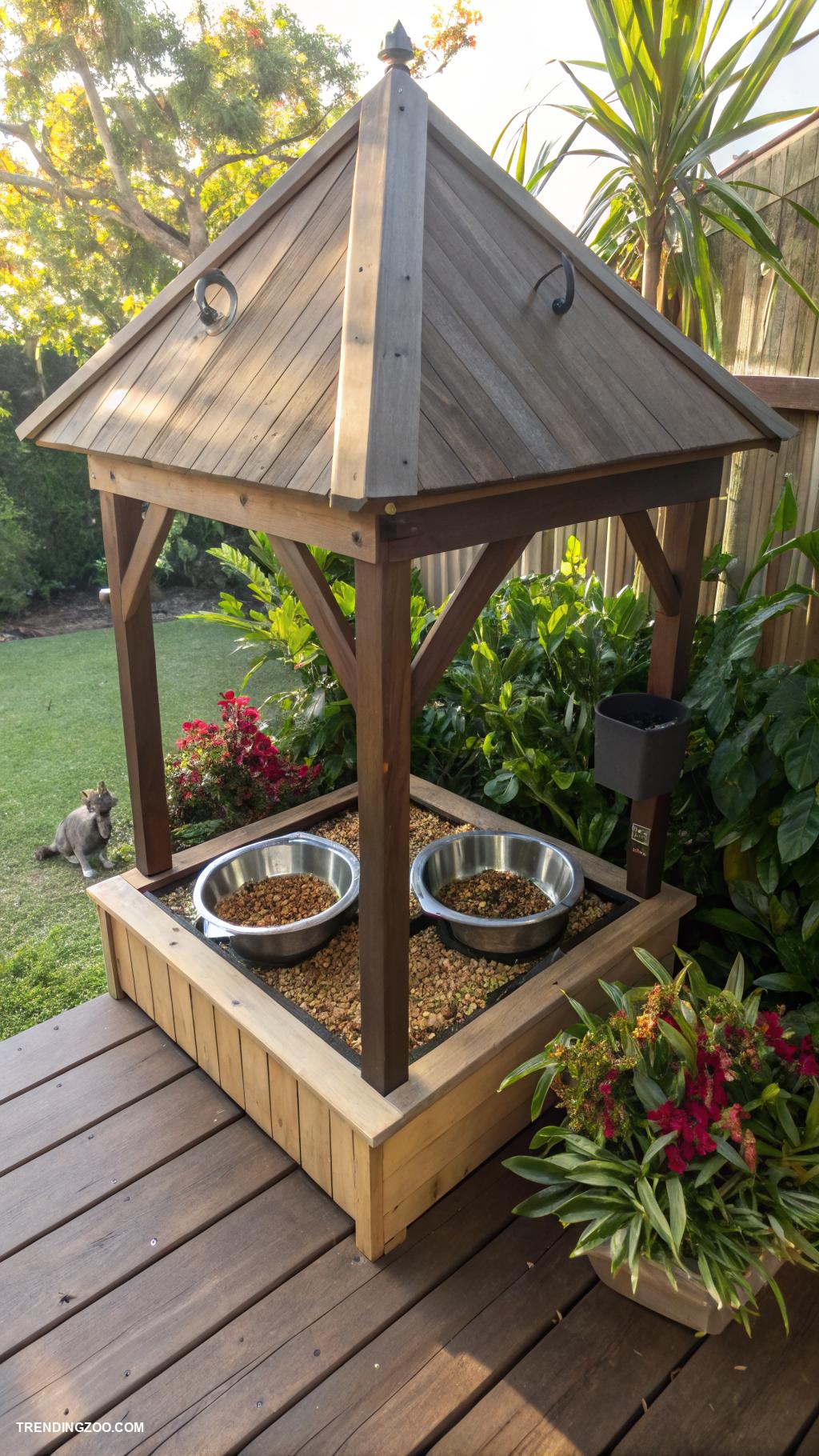 cat eating station ideas Outdoor cat feeding gazebo with shade