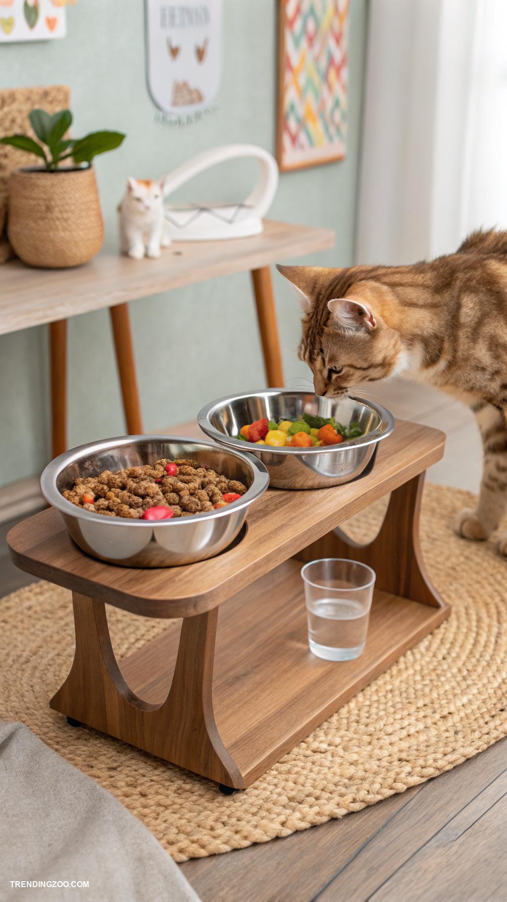 cat eating station ideas Raised feeding bowls for better posture