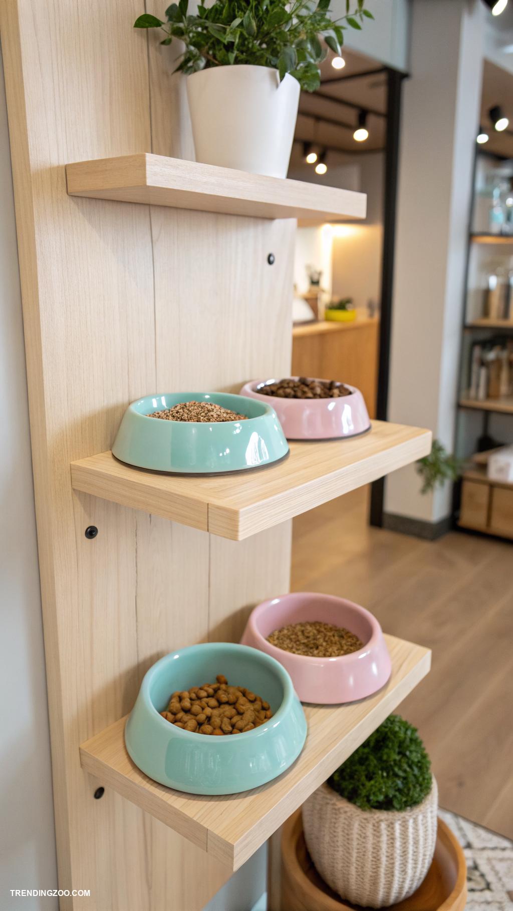 cat eating station ideas Wall mounted shelves with food bowls