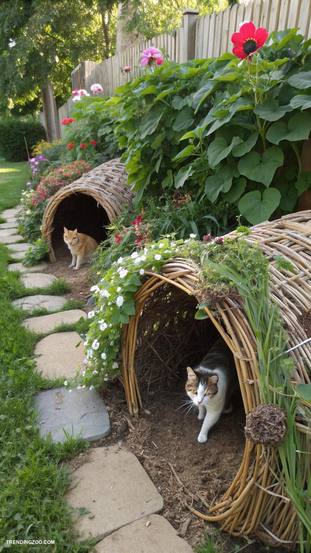 cat garden ideas Create tunnels with garden materials