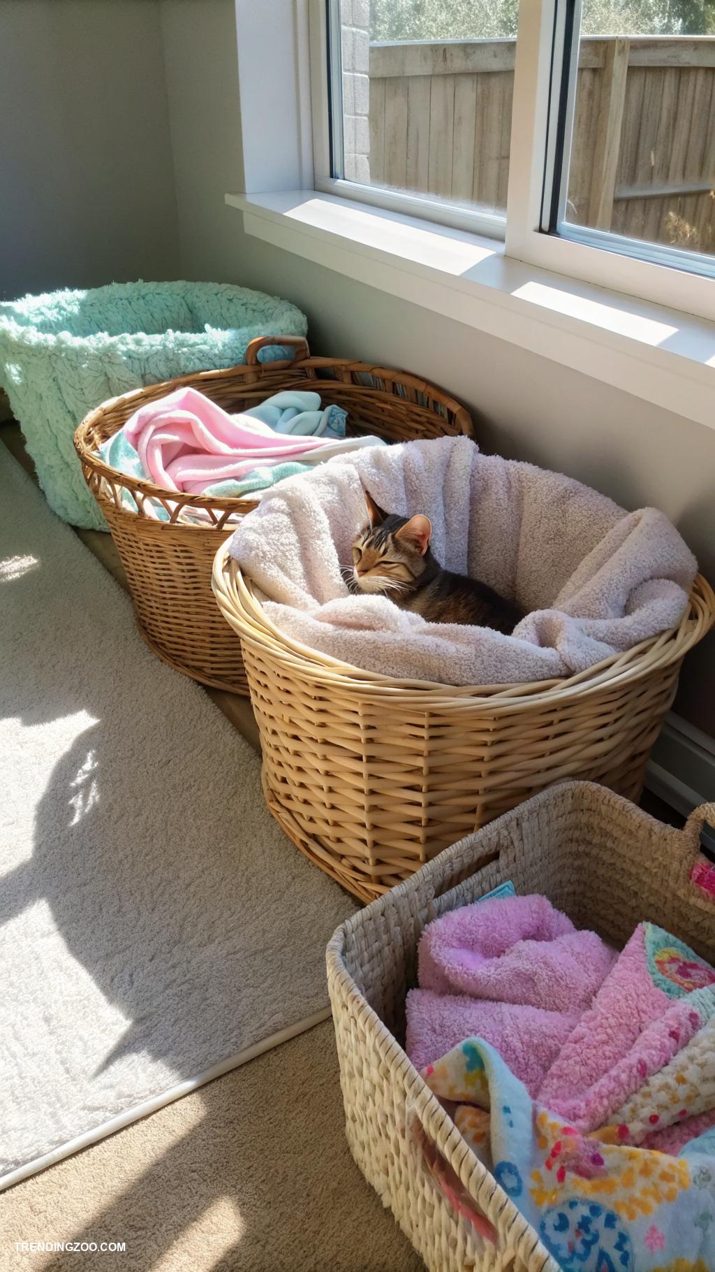 cat nooks Baskets lined with soft blankets