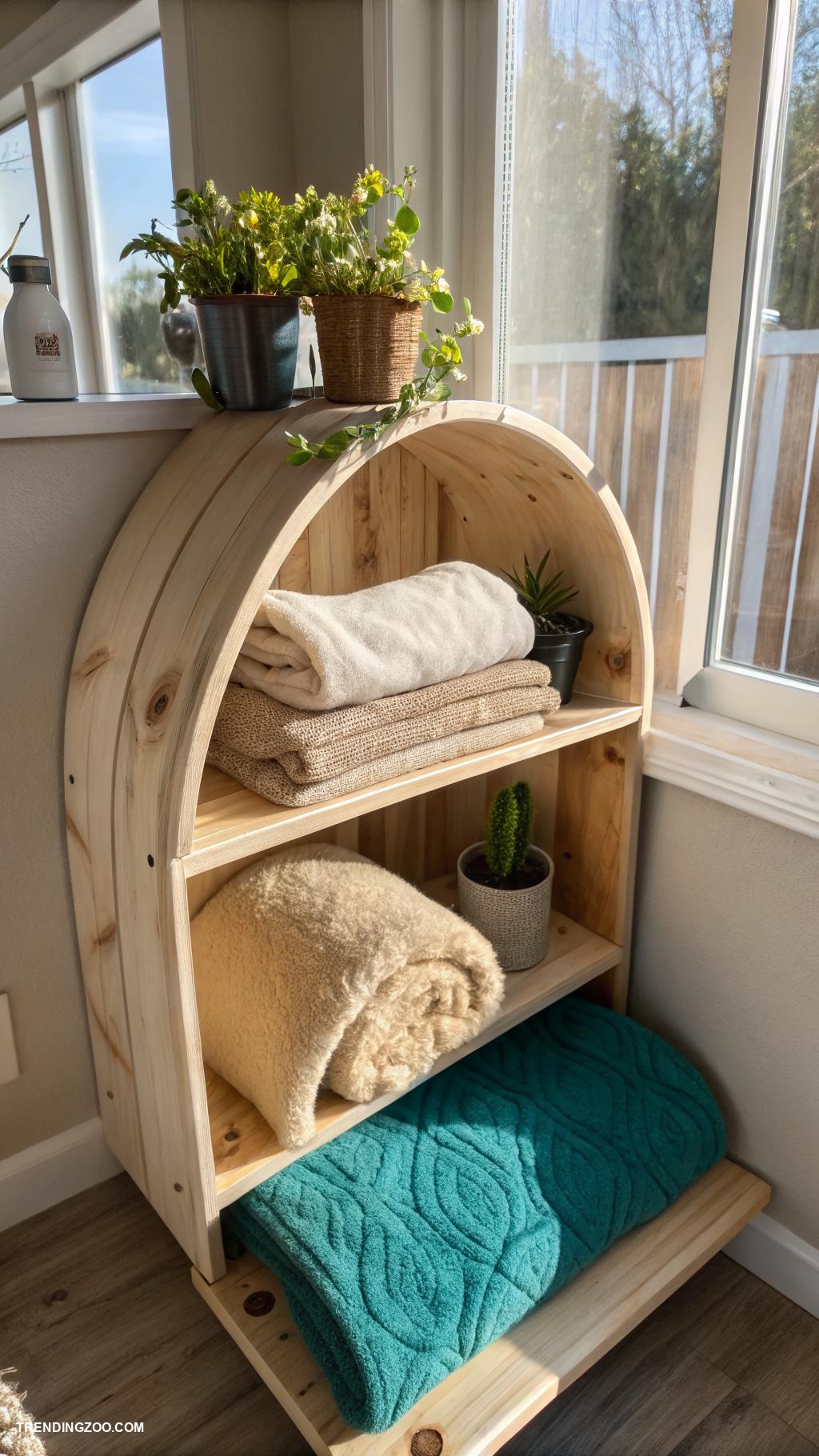 cat nooks Corner built in shelf with blankets
