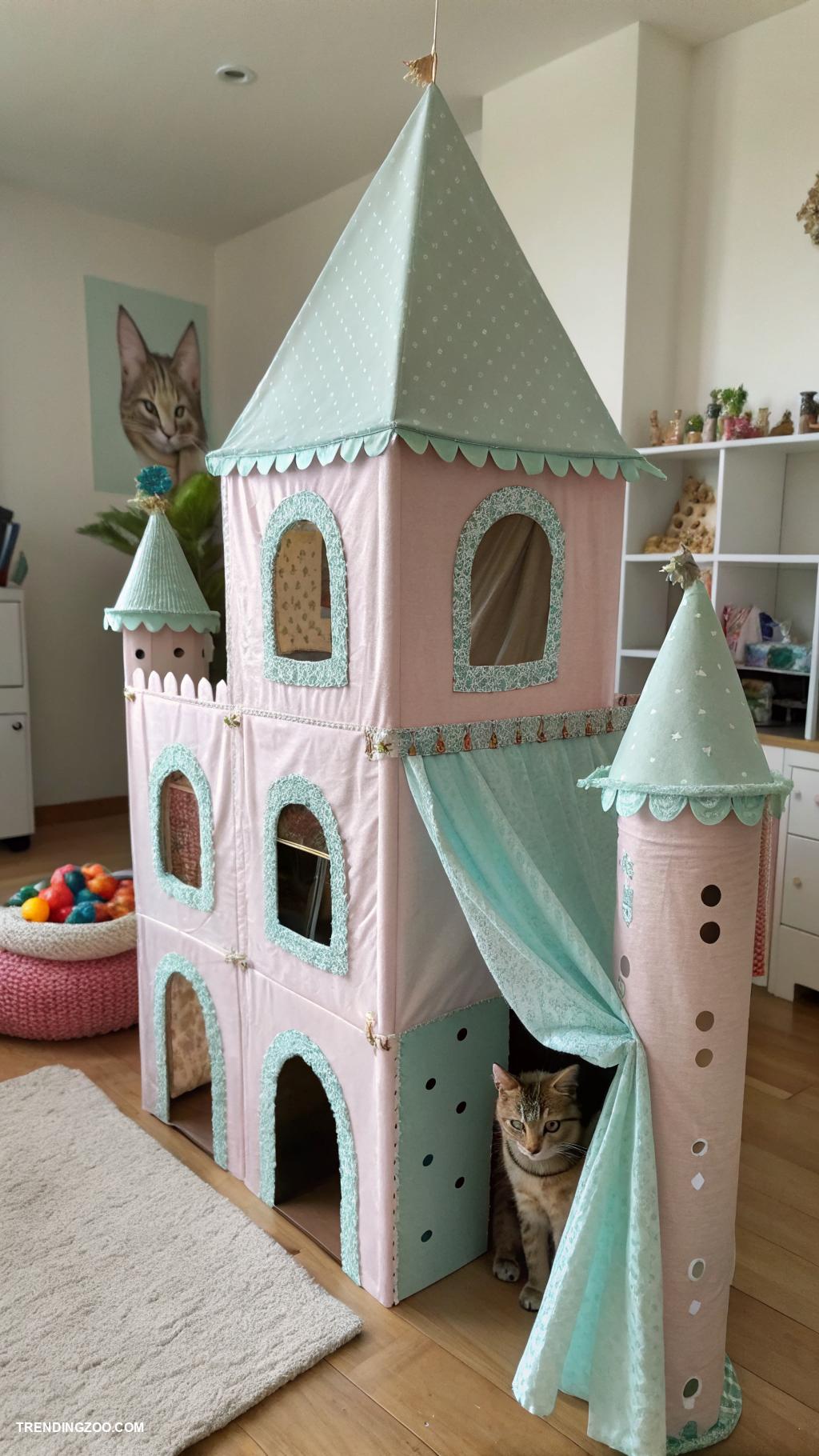 cat nooks Fabric covered cardboard box castle