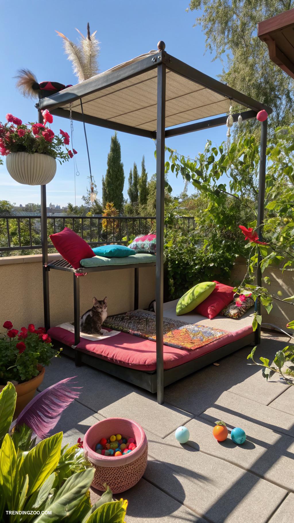 cat patio ideas Incorporate a sunbathing platform