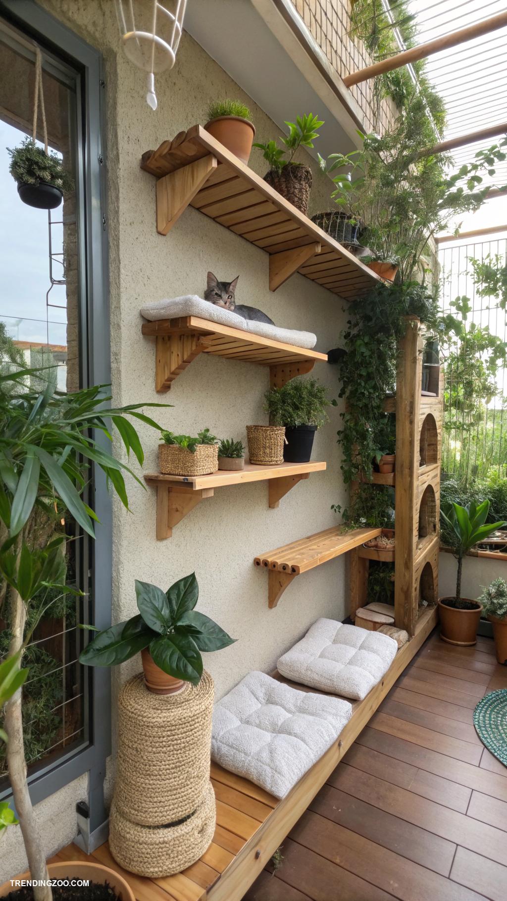 cat patio ideas Install shelves for climbing and lounging