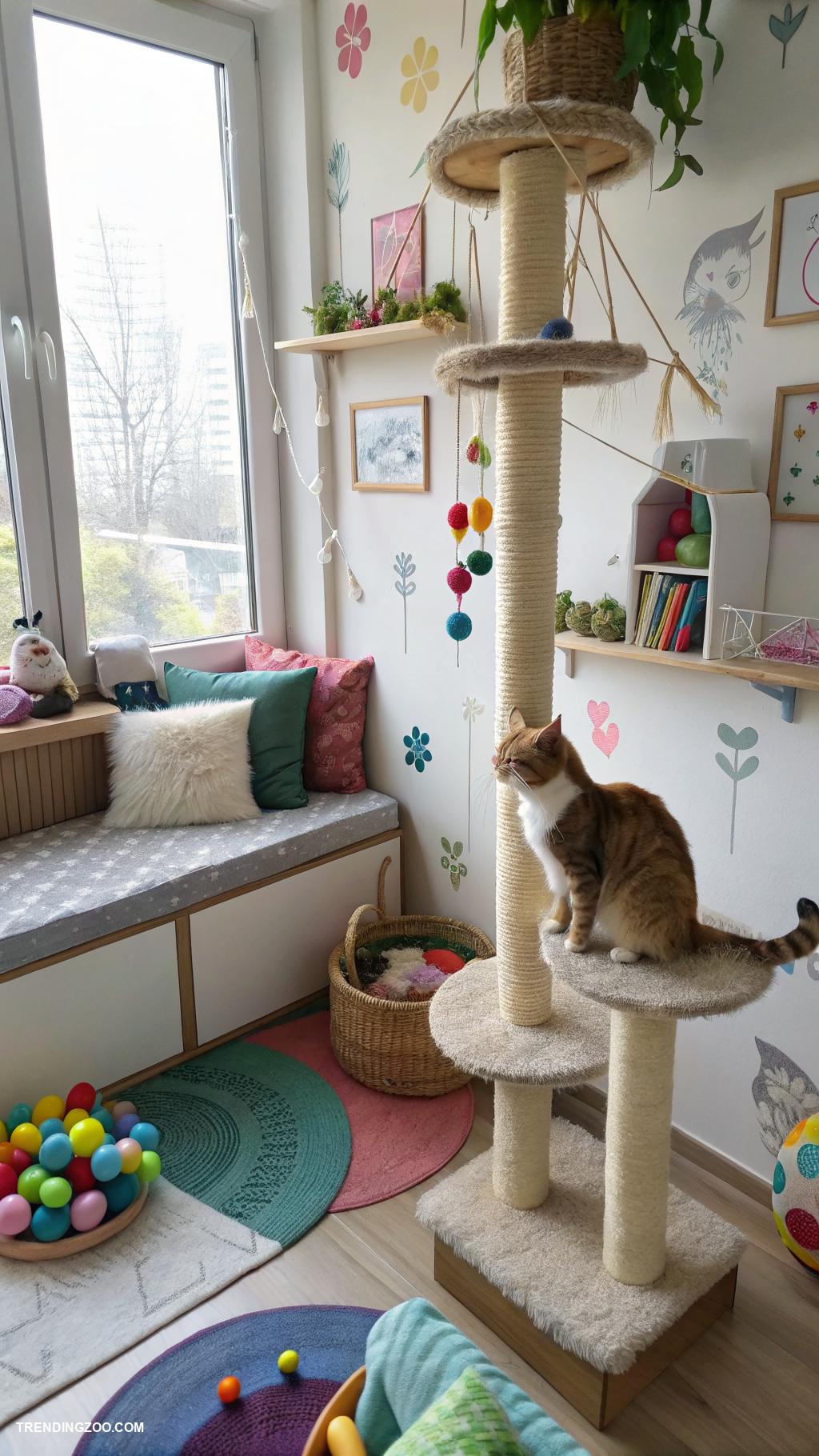cat spaces in home Interactive play area with toys