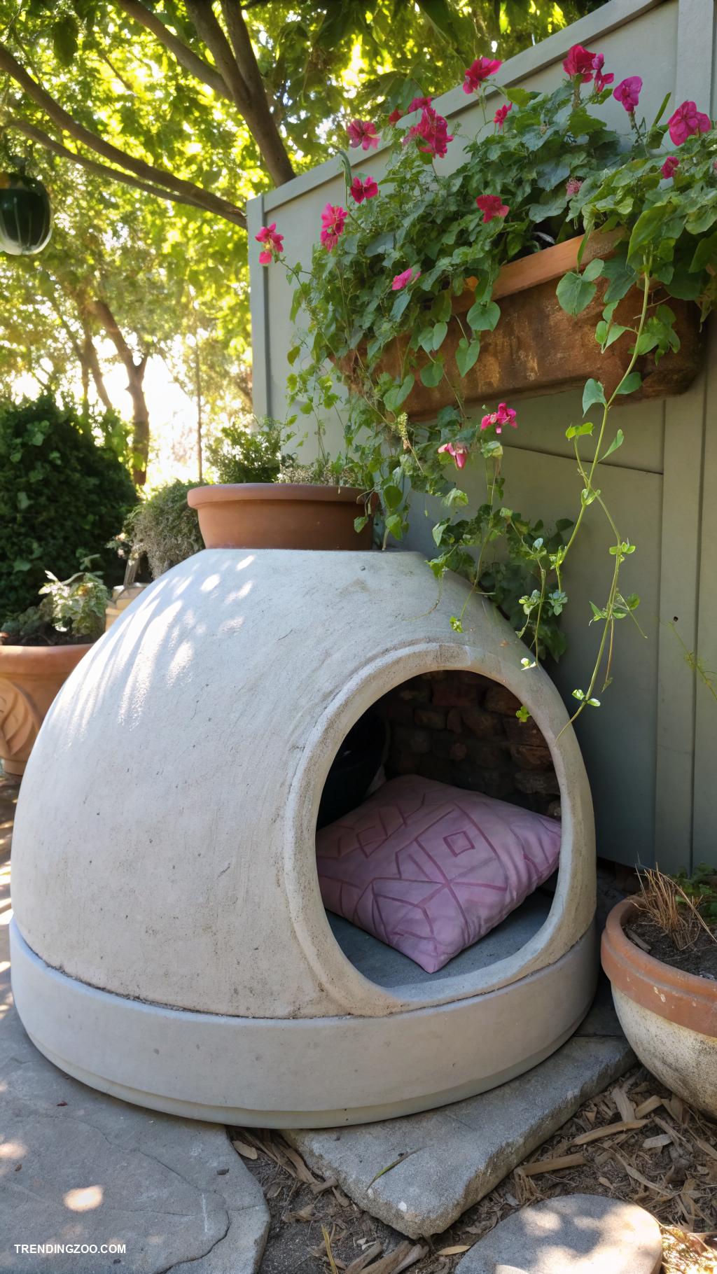 diy cat cave Cement flower pot cat shelter