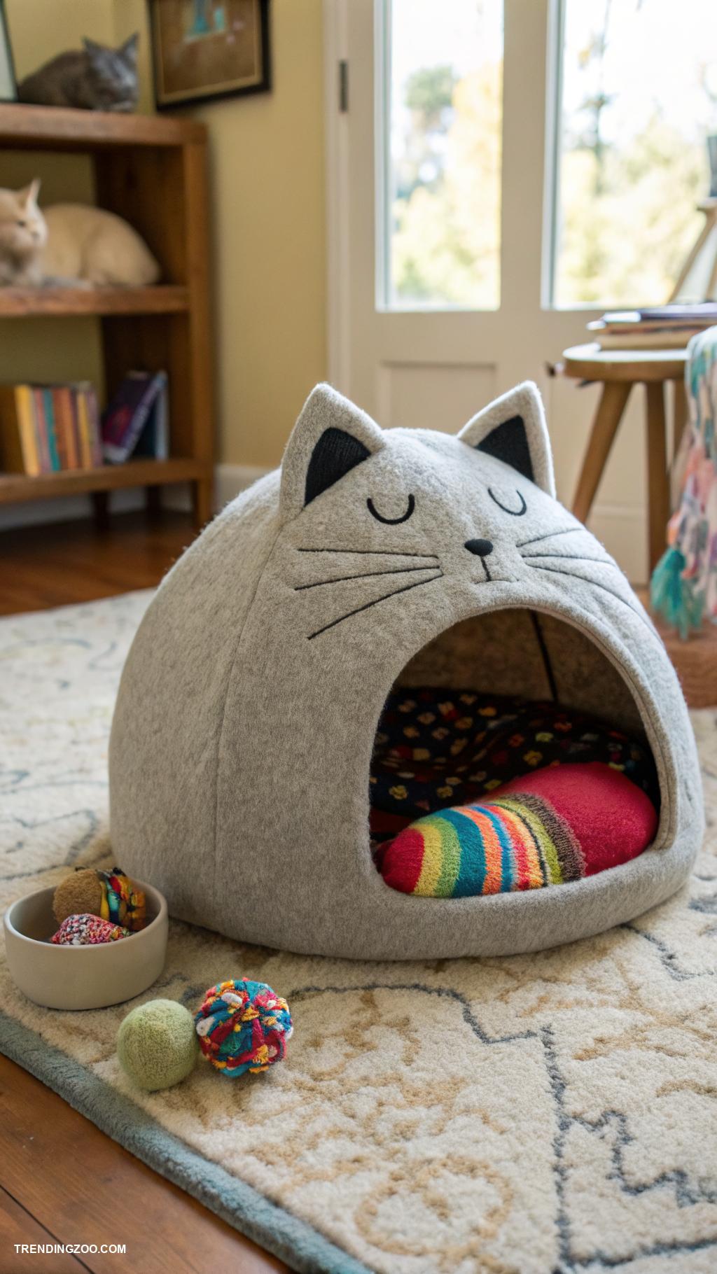 diy cat cave Socks stuffed into a cat shaped cave