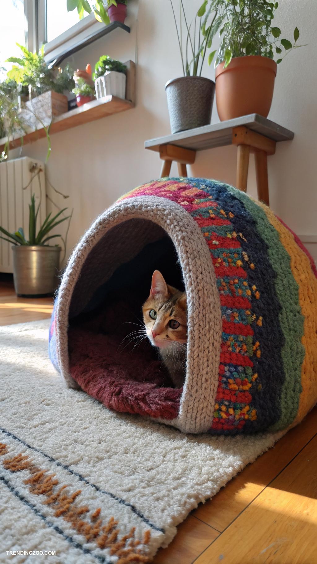 diy cat cave Upcycled sweater cat hideaway