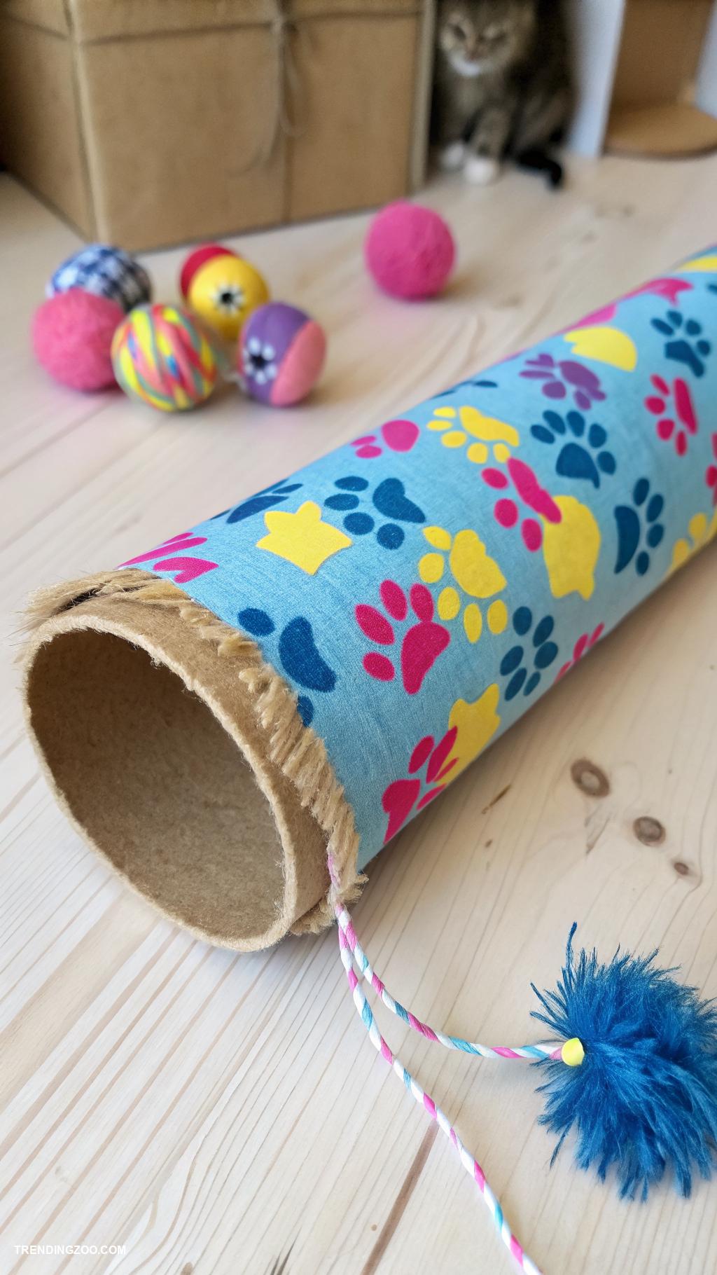 diy cat kicker toys Cardboard tube wrapped in soft fabric
