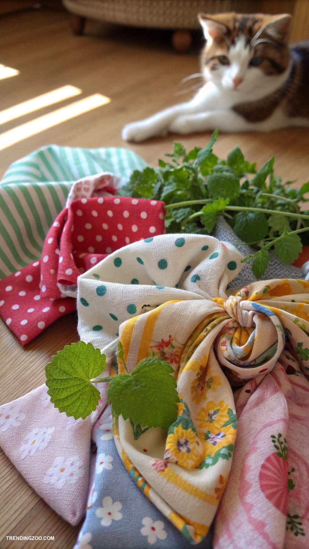 diy cat kicker toys Knotted fabric scraps with catnip