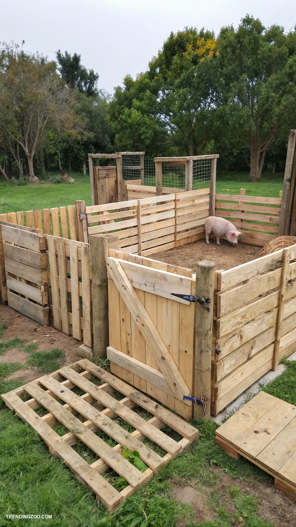 diy pig pens Repurposed pallets for sturdy walls