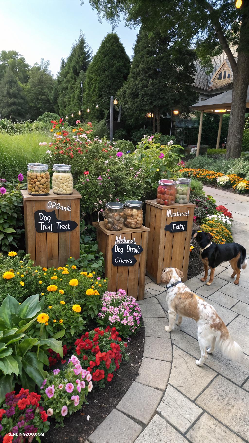 dog eating area Gardens with healthy dog treat stands