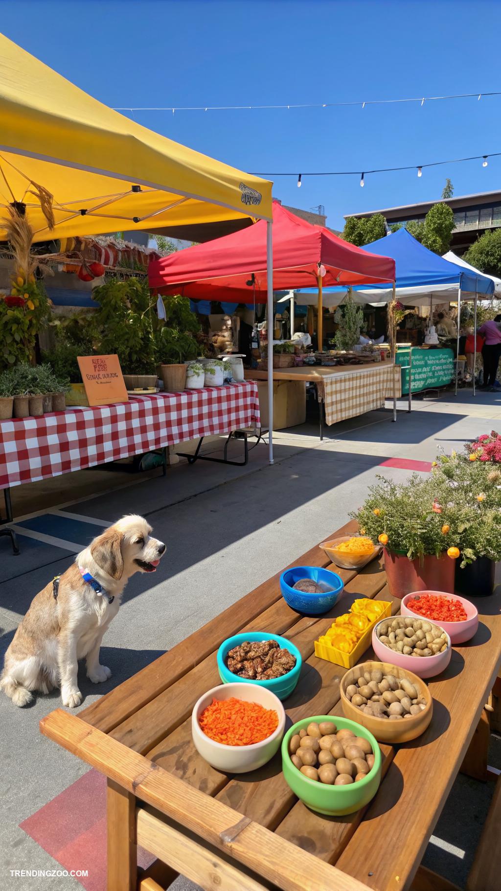 dog eating area Pet friendly farmers markets with dog snacks