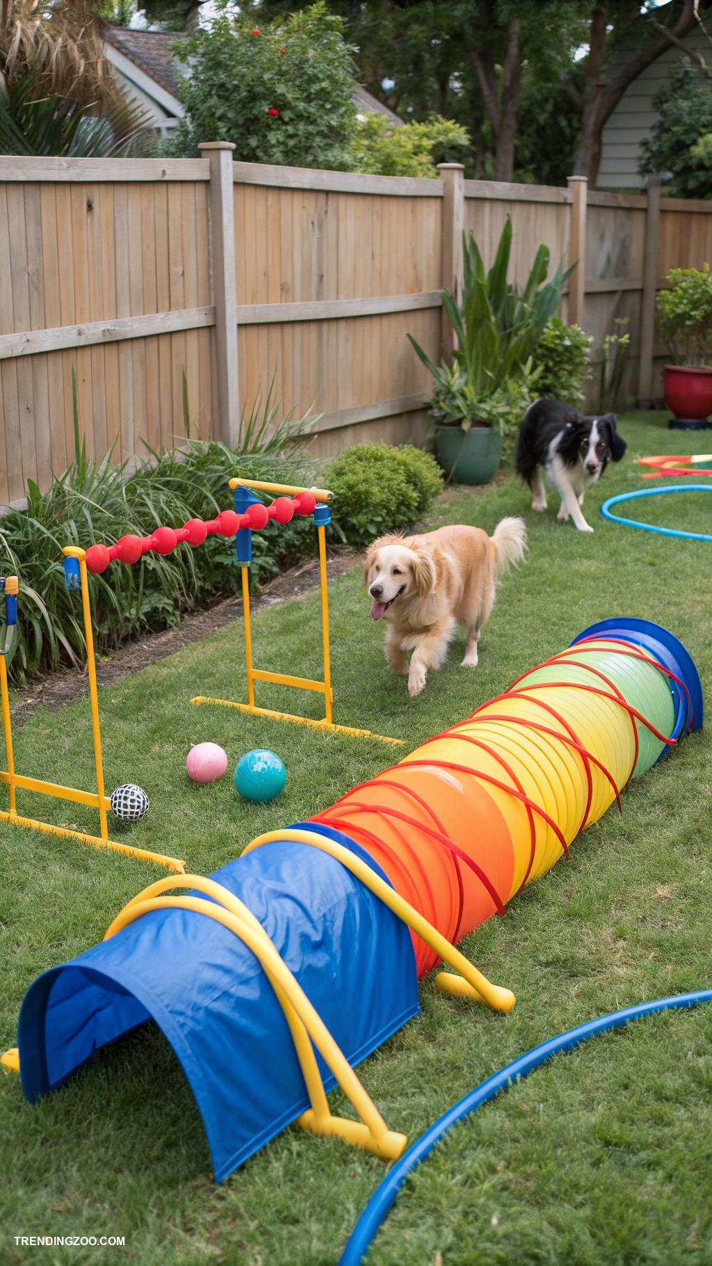 dog friendly backyard ideas Use obstacle toys for engagement