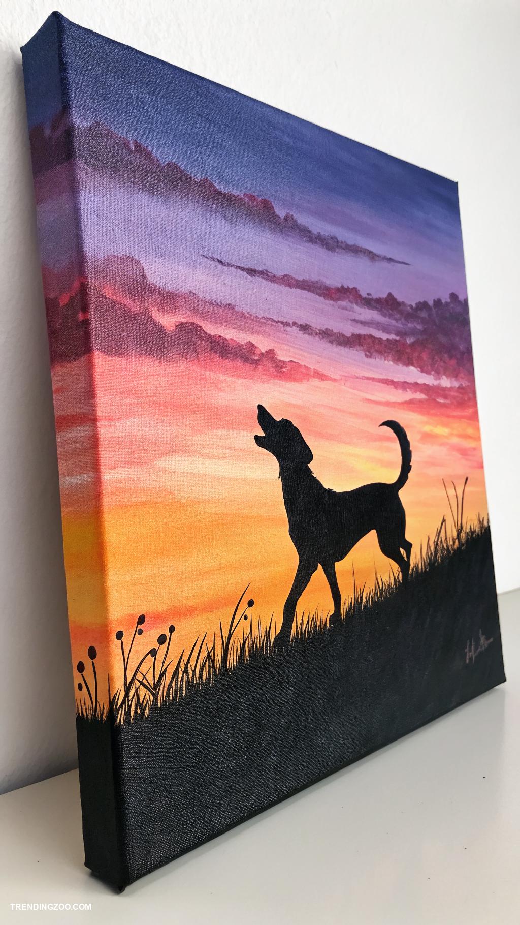dog wall ideas Dog silhouette canvas paintings