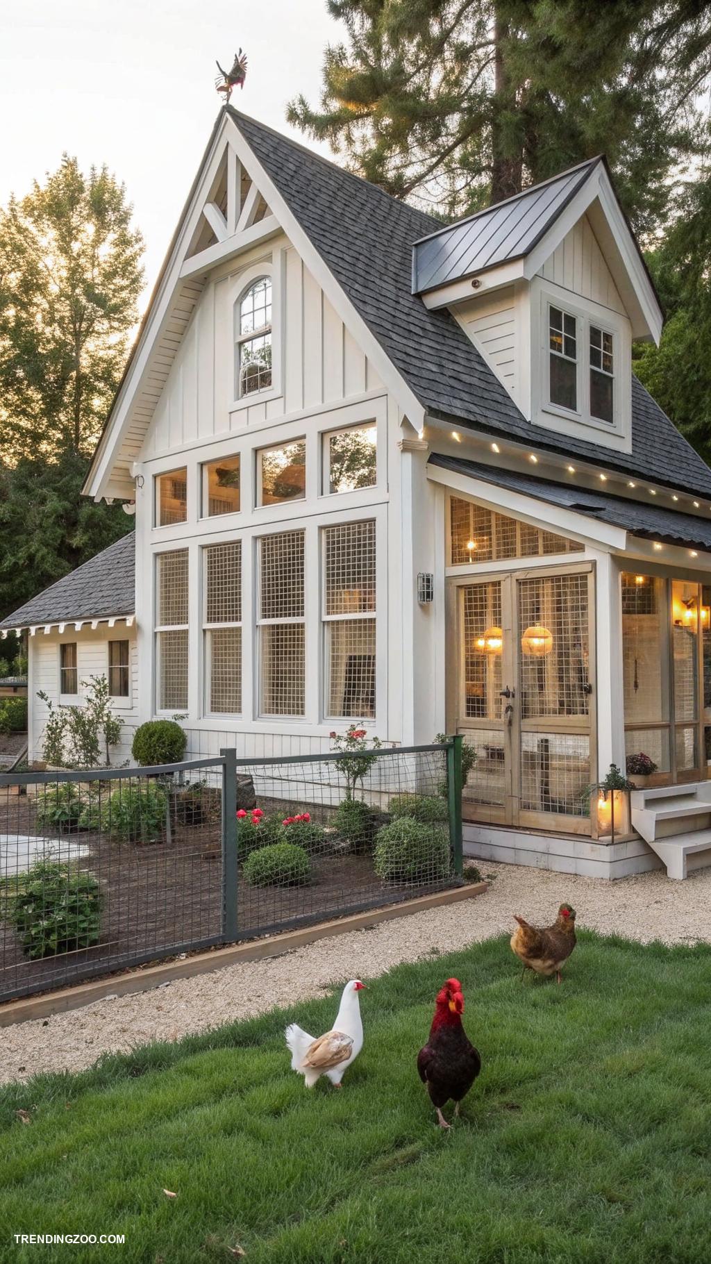 fancy chicken coop Luxe farmhouse style chicken coop design