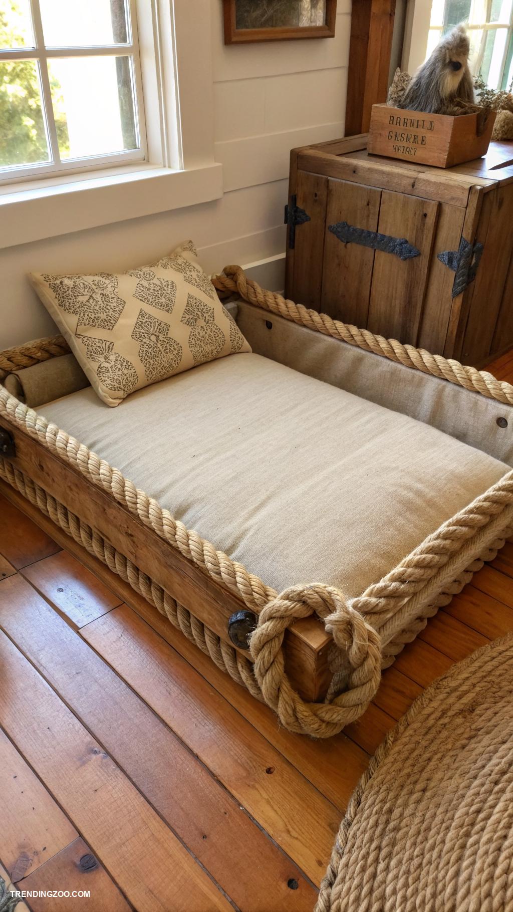 farmhouse style dog beds Hemp rope and canvas bed