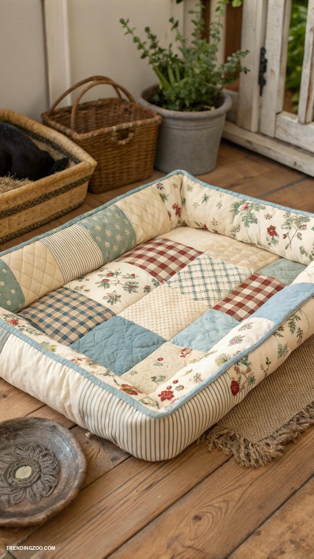 farmhouse style dog beds Quilted farmhouse fabric mat