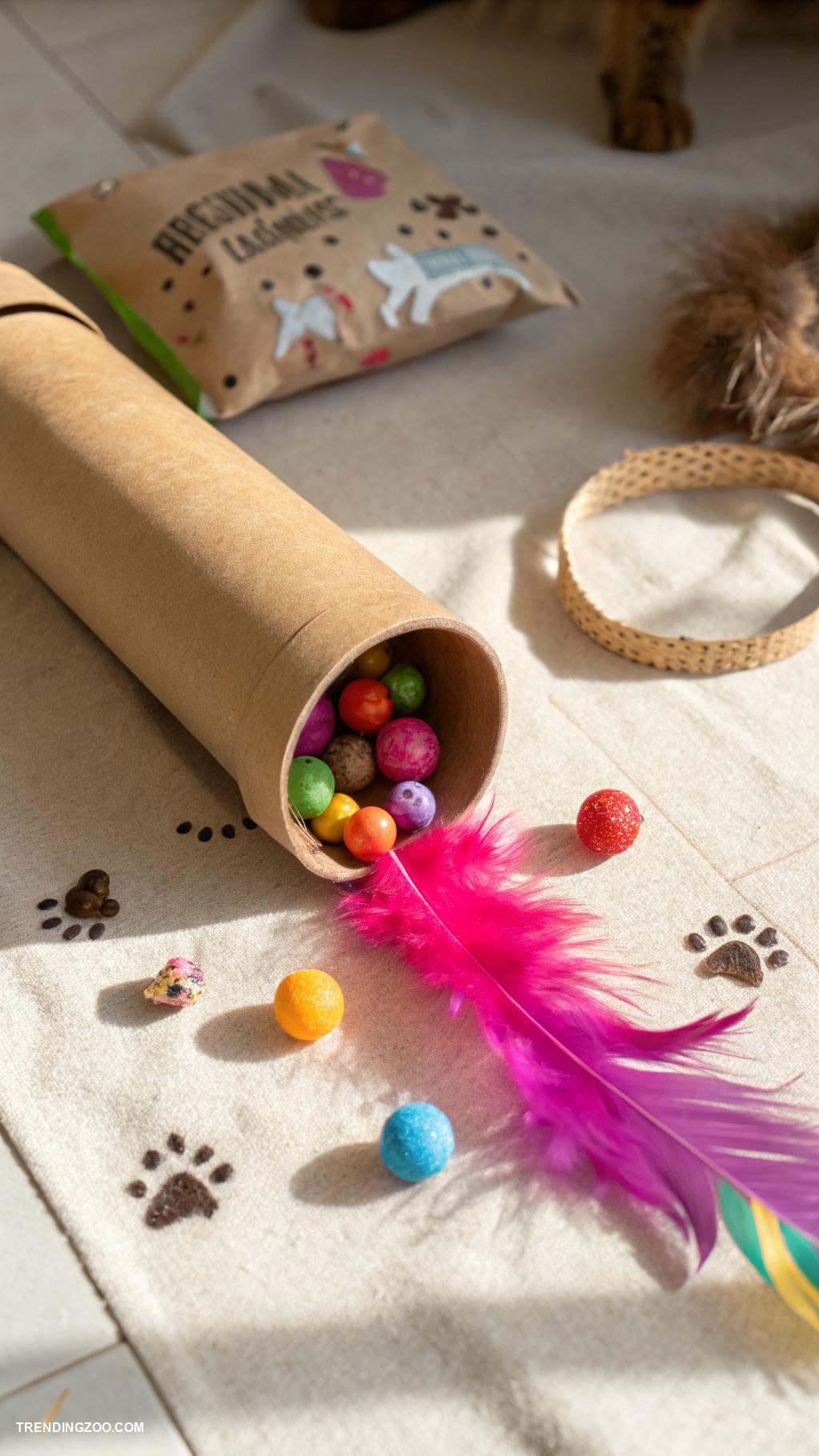 handmade cat toys Cardboard tube with treats hidden