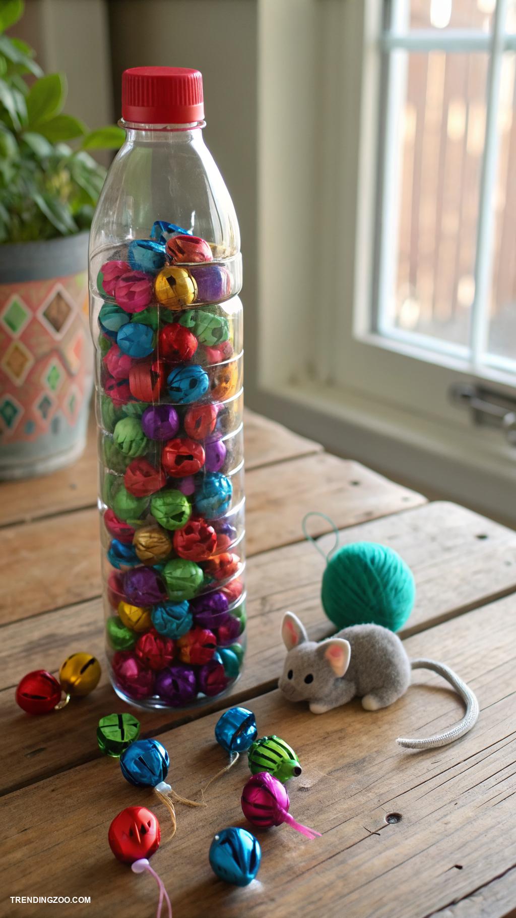 handmade cat toys Recycled bottle filled with bells