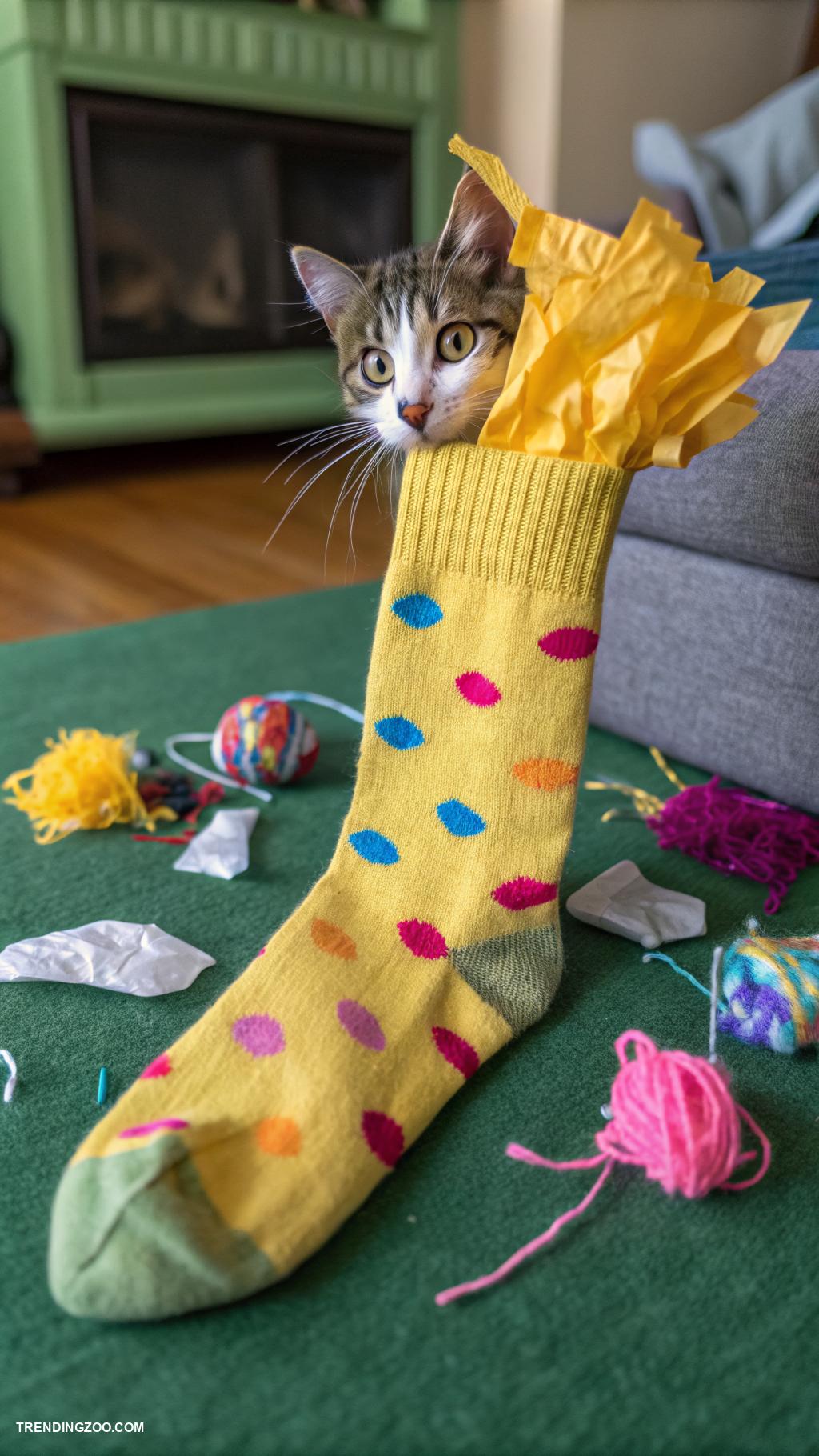 handmade cat toys Sock stuffed with crinkly paper