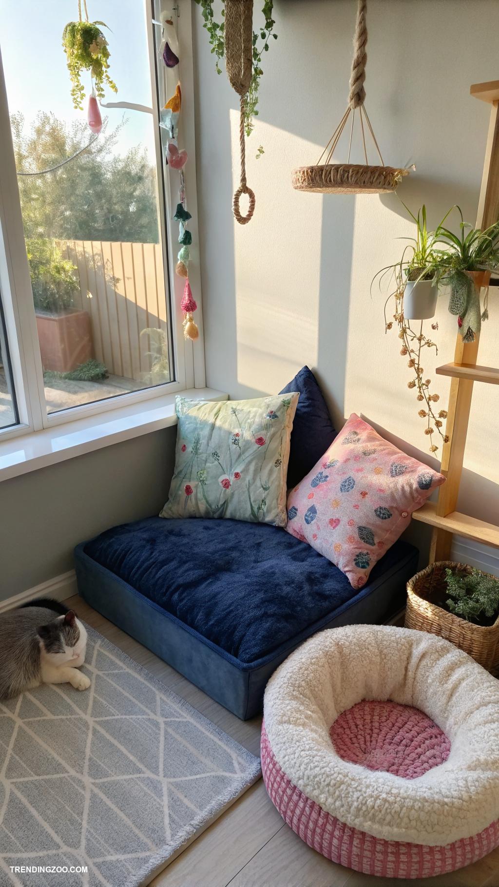 indoor cat room Designated nap corners with cushions